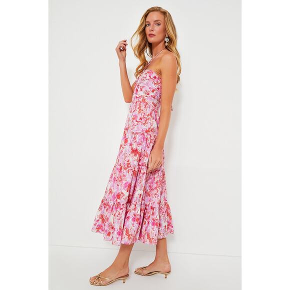 TUCKERNUCK Hyacinth House Fuschia Brushstrokes Aurora Midi Dress NWT Size Medium - Picture 3 of 11